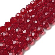 Transparent Glass Beads, Faceted(32 Facets), Round, Dark Red, 10mm, Hole: 1.8mm, about 66~68pcs/strand, 24.02~24.13 inch(61~61.3cm)(EGLA-A035-T10mm-D02)