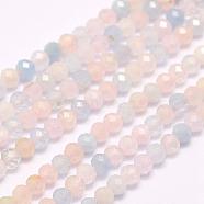 Natural Morganite Beads Strands, Faceted, Round, 2mm, Hole: 0.5mm, about 210~220pcs/strand, 15.7 inch(40cm)(G-F509-08-2mm)