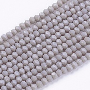 Opaque Solid Color Glass Bead Strands, Imitation Jade, Faceted, Rondelle, Gray, 3x2mm, Hole: 0.8mm, about 185~190pcs/strand, 14.9~17.3 inch(38~44cm)(GLAA-F076-A07)