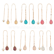 6 Pairs 6 Colors Resin Teardrop Dangle Earrings, Golden Alloy Long Tassel Drop Earrings for Women, Mixed Color, 68mm, Pin: 0.8mm, 1 pair/color(EJEW-AN0001-21)