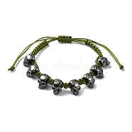 Adjustable Alloy Braided Beads Bracelets, Halloween Skull Bracelets for Men Women, Olive Drab, Inner Diameter: 2~3-1/8 inch(5~7.8cm)(BJEW-JB10916)