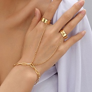 Iron Ring Bracelets, Paperclip Chain Bracelet with Double Plain Open Cuff Rings, Golden, 7 inch(17.7cm), US Size 7 1/4(17.5mm)(BJEW-C054-04G)