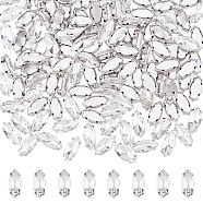 120Pcs Horse Eye Sew on Rhinestone, Multi-strand Links, Glass Rhinestone, with Platinum Tone Brass Prong Settings, Garments Accessories, Faceted, Crystal, 15x7x5mm, Hole: 0.8~1mm(RGLA-DC0001-07B)