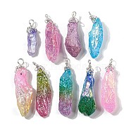 Electroplated Raw Rough Natural Quartz Crystal Big Pendants, Nuggets Charms with Copper Wire Loops, Silver, Mixed Color, 40~48x13~23x10~20mm, Hole: 4.5~5mm(G-A229-02P)