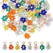 80Pcs 8 Color Glass Seed Beaded Flower Charms, with Real 18K Gold Plated Copper Wire Wrapped, Mixed Color, 9x6x2mm, Hole: 1.4mm, 10Pcs/color(FIND-DC0003-64)