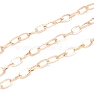 Vacuum Plating 304 Stainless Steel Cable Chain, Unwelded, with Spool, Flat Oval, Rose Gold, 10x5.5x1mm, 32.8 Feet(10m)/roll(STAS-B020-06RG)