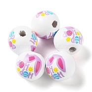 Easter Theme Printed Wood European Beads, Large Hole Beads, Round, Lilac, 16mm, Hole: 4.5mm(WOOD-M010-02F)