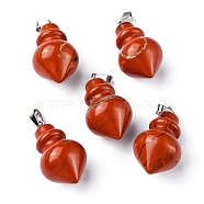Natural Red Jasper Pendants, Pointed Bottle Charms, with Platinum Plated Iron Snap on Bails, 32.5~35x16~17mm, Hole: 3x5.5mm(G-G998-C06)