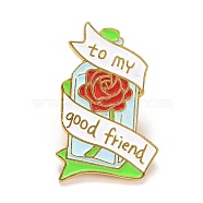 To My Good Frieng Word Enamel Pin, Bottle with Rose Shape Alloy Enamel Brooch for Backpack Clothes, Golden, Colorful, 32x20x9.5mm, Pin: 1mm.(JEWB-O005-G02)