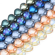 Electroplate Glass Beads Strands, Heart, Mixed Color, 9.5x10.5x5mm, Hole: 0.8mm, about 70~71pcs/strand, 25.20 inch~25.59 inch(64~65cm)(EGLA-N008-004)