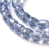Electroplate Glass Beads, Pearl Luster Plated, Faceted Barrel, Light Steel Blue, 8x8mm, Hole: 1mm(X-GLAA-F108-13B-05)