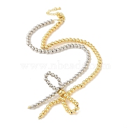 Brass Beaded Necklaces, Long-Lasting Plated, Lead Free & Cadmium Free, Bowknot, Platinum & Golden, 17.05 inch(433mm)(NJEW-K271-01PG)