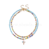 2Pcs 2 Style Glass Seed Pearl Beaded Necklaces Set, Alloy Enamel Balloon Charm Necklaces for Women, Mixed Color, 14.69 inch(37.3cm), 16.1 inch(40.9cm), 1Pc/style(NJEW-JN03936)