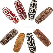 8Pcs 4 Colors Tibetan Style 9-Eye dZi Beads, Natural Agate Beads, Dyed & Heated, Rice, Mixed Color, 29~30x9~11mm, Hole: 2.5~3mm, 2pcs/color(TDZI-CA0001-01)