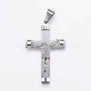 304 Stainless Steel Big Pendants, For Easter, Cross with Jesus, Stainless Steel Color, 58x36x6mm, Hole: 12x6.5mm(STAS-H351-10P)