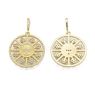 Brass Micro Pave Clear Cubic Zirconia Pendants, Flat Round, Real 18K Gold Plated, 25.5x23x2mm, Hole: 3.5x5.5mm(KK-G431-20G)