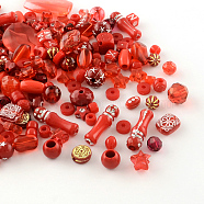 Acrylic Beads, Mixed Shapes, Red, 5.5~28x6~20x3~11mm, Hole: 1~5mm(SACR-S756-03)