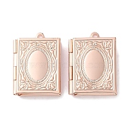 Rack Plating Brass Locket Pendants, Long-Lasting Plated, Lead Free & Cadmium Free, Rectangle with Oval Pattern, Rose Gold, 26x19x5mm, Hole: 1.8mm, Inner Diameter: 15x10mm(KK-F090-04RG)