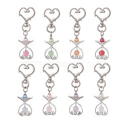 Angel Alloy Pendant Decoration, with Glass Pearl Bead and Acrylic Beads, Mixed Color, 71mm, 8pcs/set(KEYC-JKC00471)