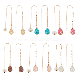 6 Pairs 6 Colors Resin Teardrop Dangle Earrings, Golden Alloy Long Tassel Drop Earrings for Women, Mixed Color, 68mm, Pin: 0.8mm, 1 pair/color(EJEW-AN0001-21)