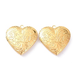 Ion Plating(IP) 304 Stainless Steel Locket Pendants, Photo Frame Pendants for Necklaces, Heart with Flower, Golden, 29x29x7mm, Hole: 2mm, Inner Diameter: 20x19mm(STAS-P291-06G)