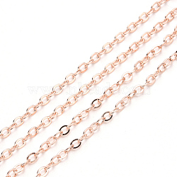 Brass Cable Chains, Soldered, with Spool, Flat Oval, Rose Gold, 2.2x1.9x0.3mm, Fit for 0.6x4mm Jump Rings, about 32.8 Feet(10m)/roll(CHC-T008-06A-RG)