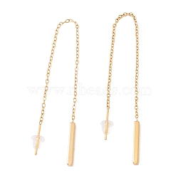 Long Chain with Rectangle Bar Dangle Stud Earrings, 304 Stainless Steel Ear Thread for Women, Golden, 108mm, Pin: 1mm(EJEW-A067-16G)