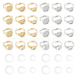 DIY Blank Dome Finger Rings Making Kit, Including 304 Stainless Steel Pad Ring Settings, Glass Cabochons, Golden & Stainless Steel Color, 48Pcs/box(DIY-DC0001-61)
