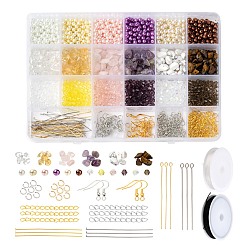 DIY Beads Earring Making Kit, Including Glass & Glass Pearl Beads, Gemstone Chip Beads, 304 Stainless Steel Jump Rings & Pin, Iron Earring Hooks & End Chain, Elastic Thread, Mixed Color, Gemstone Chip Beads: about 728pcs/set(DIY-FS0001-98)