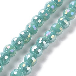 Electroplate Opaque Solid Color Glass Beads Strands, AB Color Plated, Faceted(96 Facets), Round, Light Sea Green, 5~6mm, Hole: 1~1.2mm, about 95pcs/strand, 20.87''(53cm)(X-GLAA-E036-10A)