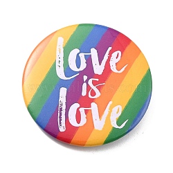 Love is Love Rainbow Iron Brooch, Flat Round Pride Pin, Colorful, 44x8mm, Pin: 0.7mm(X-JEWB-P009-C04)