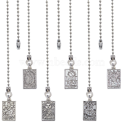 Tibetan Style Alloy Ceiling Fan Pull Chain Extenders, Rectangle with Tarot Pattern Pendant Decoration, with Iron Ball Chains, Antique Silver, 345mm, 6 style, 2pcs/style, 12pcs/set(AJEW-AB00125)