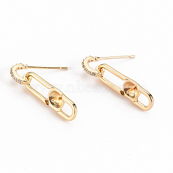 Brass Micro Pave Clear Cubic Zirconia Stud Earring Findings, for Half Drilled Beads, Nickel Free, Oval, Real 18K Gold Plated, 23x6mm, Pin: 0.6mm, Pin: 0.6mm(for half drilled beads)(KK-S356-261-NF)