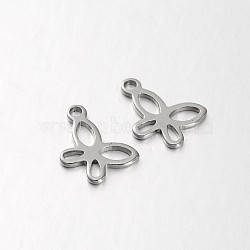 Tarnish Resistant 304 Stainless Steel Butterfly Charms, Stainless Steel Color, 11x7x1mm, Hole: 1mm(STAS-N059-35)