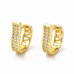 Clear Cubic Zirconia Rectangle Hoop Earrings, Rack Plating Brass Jewelry for Women, Lead Free & Cadmium Free, Real 18K Gold Plated, 20x5x15mm, Pin: 1mm(EJEW-H093-12G)