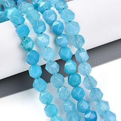 Dyed Natural White Jade Beads Strands, Faceted, Star Cut Round Beads, Deep Sky Blue, 7~8x6~7.5x6~7.5mm, Hole: 1mm, about 48~49pcs/strand, 14.17~15.35''(36~39cm)(G-T139-8mm-46G)