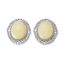 Resin Cabochons, with Tibetan Style Antique Silver Plated Alloy Findings, Oval, Champagne Yellow, 56x47x10mm(TIBE-F018-01AS-C)