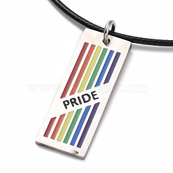 Pride Style 201 Stainless Steel Pendant Necklaces, with Enamel and Waxed Cords, Rectangle, Colorful, Stainless Steel Color, 23.54 inch(59.8cm)(NJEW-F288-02P)