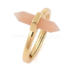 Double Pointed Hexagonal Prism Natural Sunstone Adjustable Rings for Women, Ion Plating(IP) Brass Rings, Golden, Hexagonal Prism: 17x7.5mm, US Size 6(16.5mm)(RJEW-G327-01G-01)