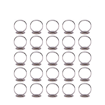 PandaHall Elite Brass Pad Ring Bases, Adjustable, Silver, Size: 7, 14mm