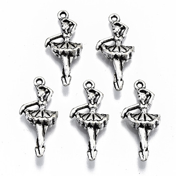 Tibetan Style Alloy Pendants, Dancer, Cadmium Free & Lead Free, Antique Silver, 31x14x5mm, Hole: 1.6mm, about 450pcs/1000g