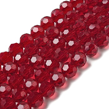 Transparent Glass Beads, Faceted(32 Facets), Round, Dark Red, 10mm, Hole: 1.8mm, about 66~68pcs/strand, 24.02~24.13 inch(61~61.3cm)
