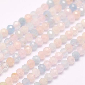 Natural Morganite Beads Strands, Faceted, Round, 2mm, Hole: 0.5mm, about 210~220pcs/strand, 15.7 inch(40cm)