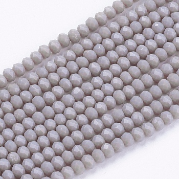 Opaque Solid Color Glass Bead Strands, Imitation Jade, Faceted, Rondelle, Gray, 3x2mm, Hole: 0.8mm, about 185~190pcs/strand, 14.9~17.3 inch(38~44cm)