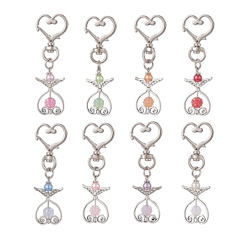 Angel Alloy Pendant Decoration, with Glass Pearl Bead and Acrylic Beads, Mixed Color, 71mm, 8pcs/set