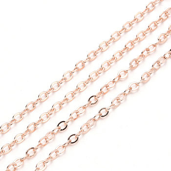 Brass Cable Chains, Soldered, with Spool, Flat Oval, Rose Gold, 2.2x1.9x0.3mm, Fit for 0.6x4mm Jump Rings, about 32.8 Feet(10m)/roll