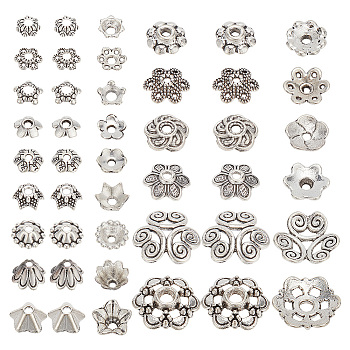300Pcs 15 Style Tibetan Style Bead Caps, Antique Silver, 5~13.5x1.5~4mm, Hole: 1~2mm, 20pcs/style
