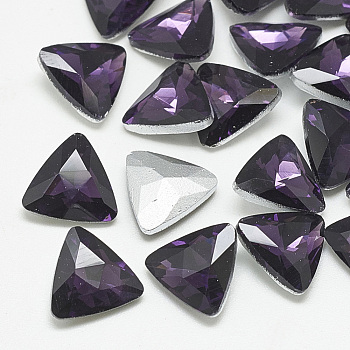 Pointed Back Glass Rhinestone Cabochons, Back Plated, Faceted, Triangle, Tanzanite, 13x14x4.5mm