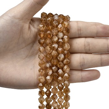 Heated Natural Citrine Beads Strands, Star Cut Round Beads, Faceted, 7~8x7~8x7~8mm, Hole: 1mm, about 46~47pcs/strand, 14.72''~15''(37.4~38.1cm)