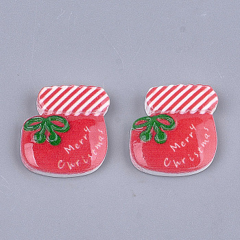 Resin Cabochons, Christmas Sock, Red, 19x18x4mm